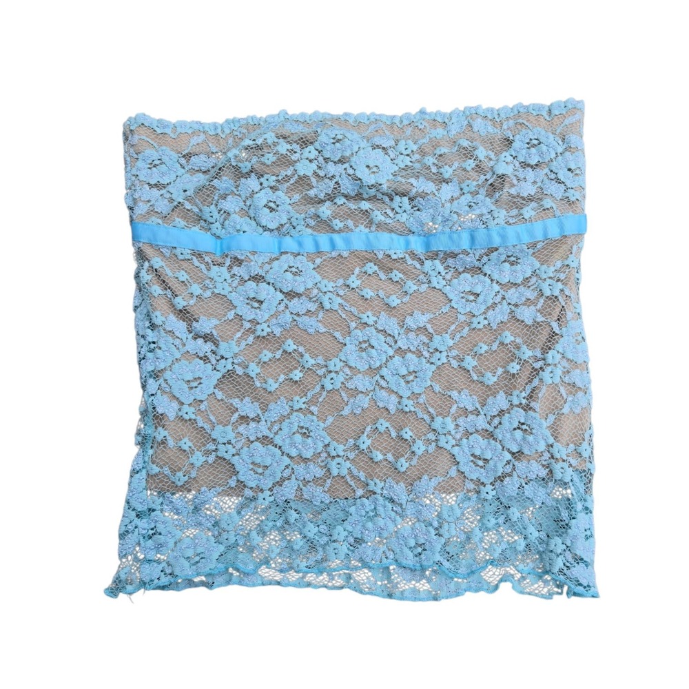 Daytrip Tube Top XL Blue Floral Lace Strapless Lined Scallop Y2K